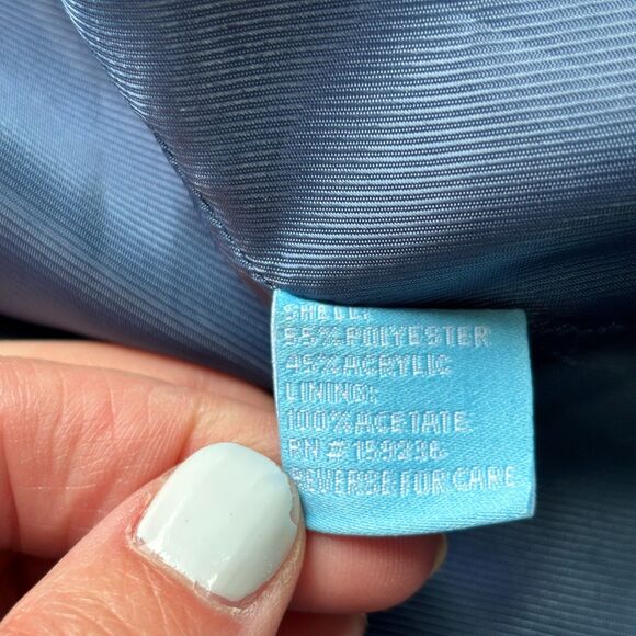 J. McLaughlin Tweed Coat Jacket Women's L Blue Tan Zip Up Preppy Frayed Trim - Picture 6 of 8